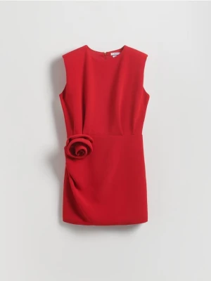 Reserved - Sukienka mini z ozdobną różą - czerwony