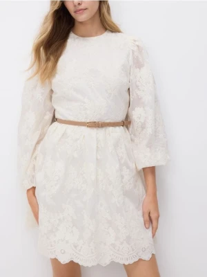 Reserved - Sukienka mini z paskiem - złamana biel