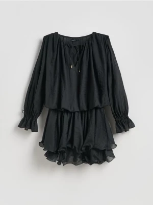 Reserved - Sukienka mini z wiązaniem - czarny