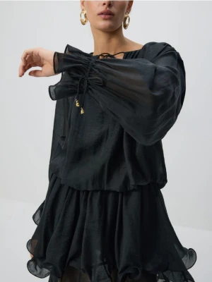 Reserved - Sukienka mini z wiązaniem - czarny