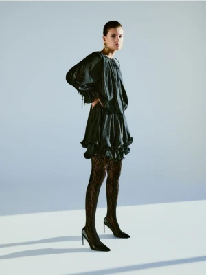 Reserved - Sukienka mini z wiązaniem - czarny