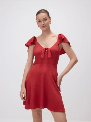Reserved - Sukienka mini z wiązaniem - czerwony