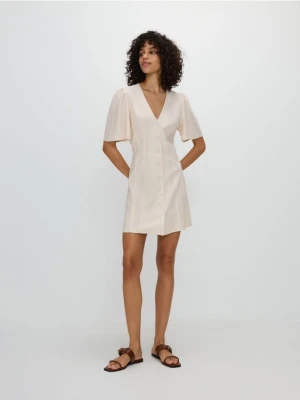 Reserved - Sukienka mini z wiskozą - beżowy