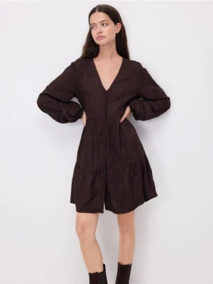 Reserved - Sukienka mini z wiskozy - ciemnobrązowy