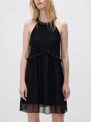 Reserved - Sukienka mini ze zdobieniem - czarny