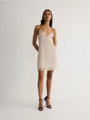 Reserved - Sukienka mini ze zdobieniem - kremowy