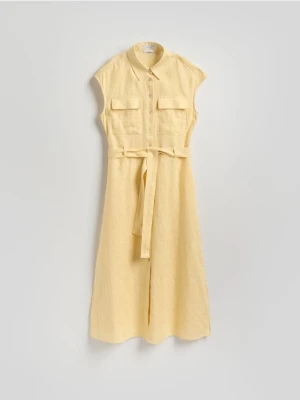 Reserved - Sukienka szmizjerka z lnu - jasnożółty