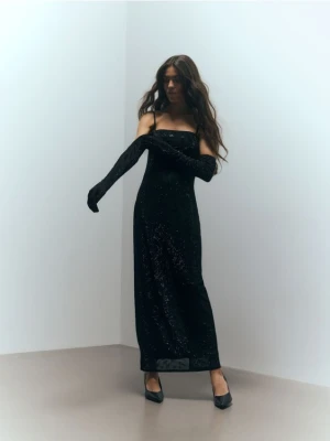 Reserved - Sukienka tuba z rękawiczkami - czarny