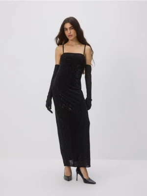 Reserved - Sukienka tuba z rękawiczkami - czarny