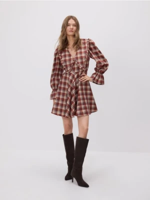 Reserved - Sukienka w kratkę z kołnierzem - burgundowy