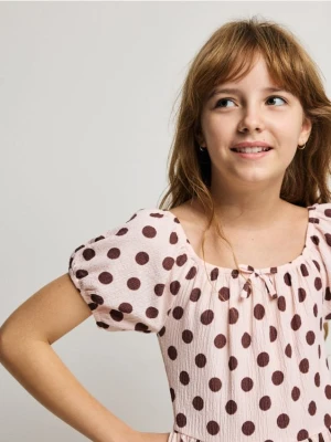 Reserved - Sukienka w kropki - pastelowy róż