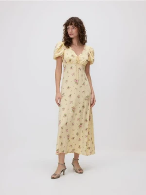 Reserved - Sukienka w kwiaty - jasnożółty