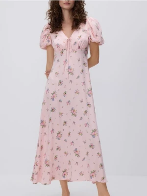 Reserved - Sukienka w kwiaty - pastelowy róż