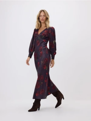 Reserved - Sukienka w róże - ciemnofioletowy