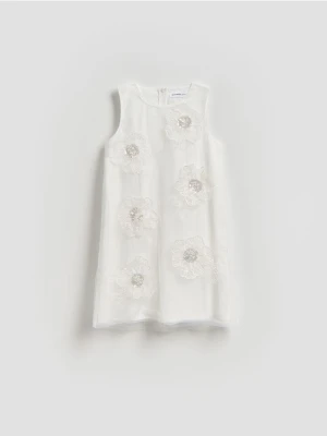 Reserved - Sukienka z aplikacją - złamana biel