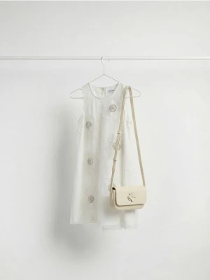 Reserved - Sukienka z aplikacją - złamana biel