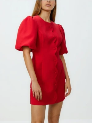 Reserved - Sukienka z bufiastymi rękawami - czerwony