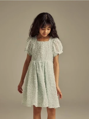 Reserved - Sukienka z bufiastymi rękawami - jasnoturkusowy