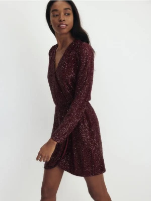 Reserved - Sukienka z cekinami - bordowy