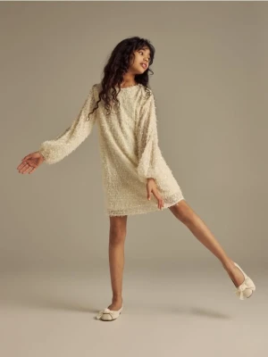 Reserved - Sukienka z cekinami - jasnożółty