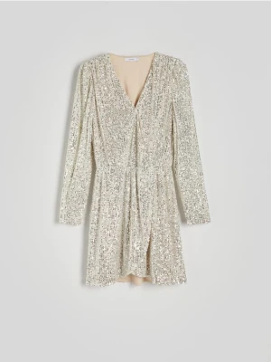 Reserved - Sukienka z cekinami - kremowy