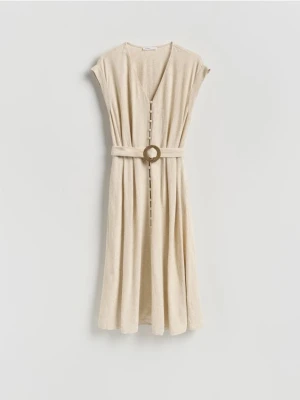 Reserved - Sukienka z dodatkiem lnu - beżowy