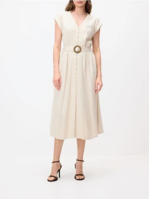 Reserved - Sukienka z dodatkiem lnu - beżowy