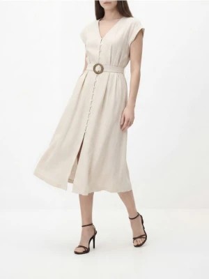 Reserved - Sukienka z dodatkiem lnu - beżowy