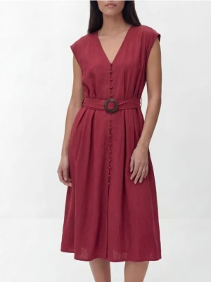 Reserved - Sukienka z dodatkiem lnu - bordowy