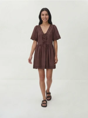 Reserved - Sukienka z dodatkiem lnu - brązowy