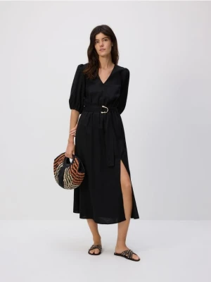 Reserved - Sukienka z dodatkiem lnu - czarny