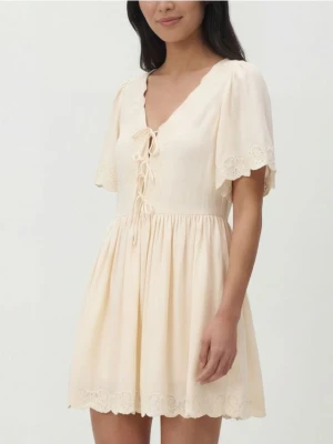 Reserved - Sukienka z dodatkiem lnu - kremowy