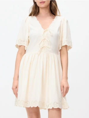 Reserved - Sukienka z dodatkiem lnu - kremowy