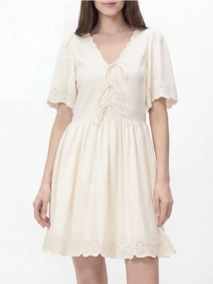 Reserved - Sukienka z dodatkiem lnu - kremowy