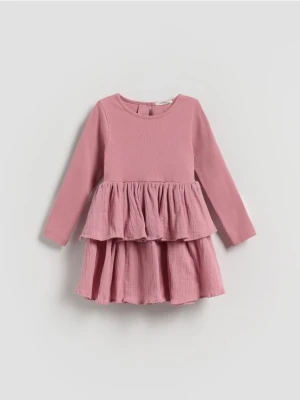 Reserved - Sukienka z falbankami - brudny róż