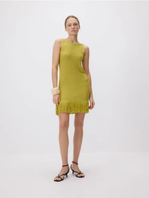 Reserved - Sukienka z frędzlami - oliwkowy