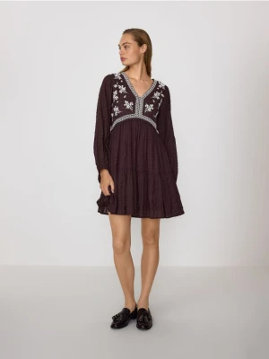 Reserved - Sukienka z haftem - brązowy