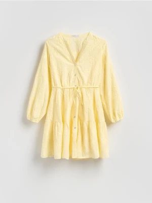 Reserved - Sukienka z haftem - jasnożółty