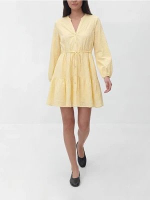 Reserved - Sukienka z haftem - jasnożółty