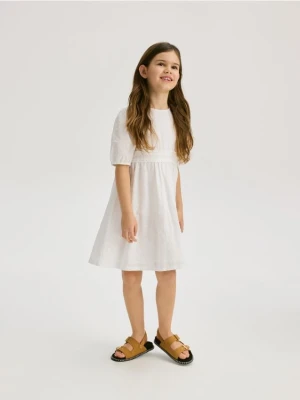 Reserved - Sukienka z haftem - złamana biel