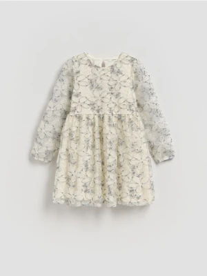 Reserved - Sukienka z haftowanym wzorem - złamana biel