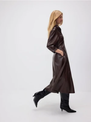 Reserved - Sukienka z imitacji skóry - brązowy