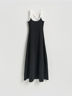 Reserved - Sukienka z kontrastową lamówką - czarny