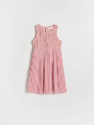 Reserved - Sukienka z koronkową górą - różowy