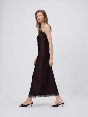 Reserved - Sukienka z koronkowym zdobieniem - ciemnobrązowy
