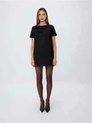 Reserved - Sukienka z kwiatową aplikacją - czarny