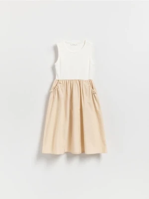 Reserved - Sukienka z łączonych materiałów - beżowy