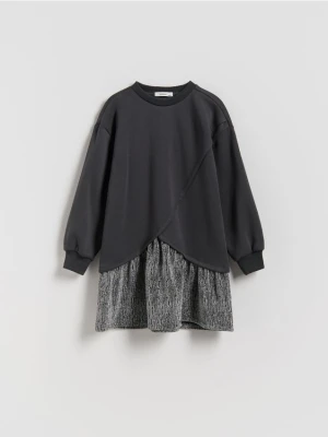 Reserved - Sukienka z łączonych materiałów - ciemnoszary