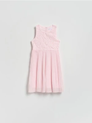 Reserved - Sukienka z łączonych materiałów - pastelowy róż