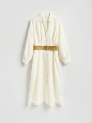 Reserved - Sukienka z lnem - biały